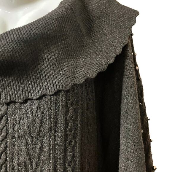 Design History Women's Black Off-The-Shoulder Cable Knit Balloon Sweater Size 2X - Picture 5 of 10